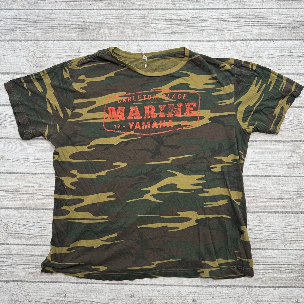 Vintage Military T-Shirt Men's Large Green Camo Yamaha Marine Boxy Fit Hunting